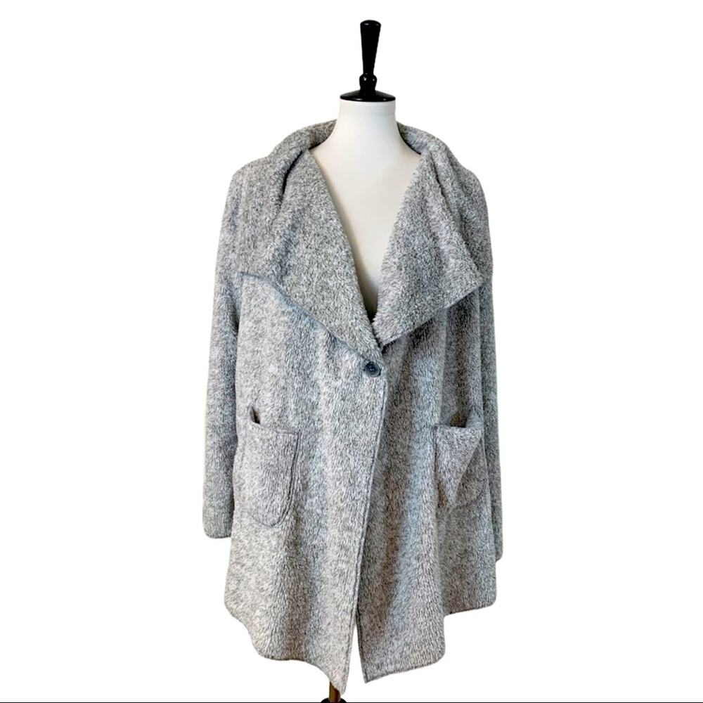Soft Surroundings Sweater Hugs Gray Fleece Pockets Cardigan Women's Size Small S